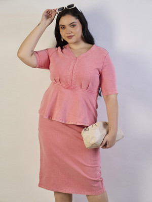 SASSAFRAS Curve Women Bodycon Pink Midi/Calf Length Dress