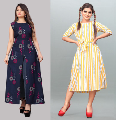 Hiral Creation Women Fit and Flare Blue Below Knee Dress