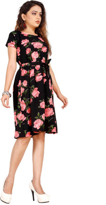 SITARAM FASHIION Women Fit and Flare Black Knee Length Dress