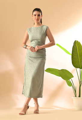 HouseOfCommon Women Bodycon Green Midi/Calf Length Dress