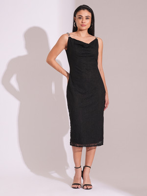 Globus Women Bodycon Black Midi/Calf Length Dress