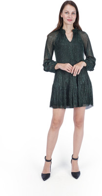 Fuegobella Women Tiered Dark Green Mini/Short Dress
