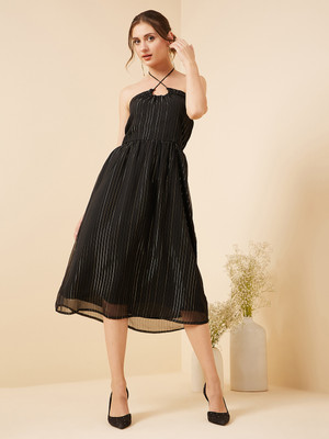 RARE Women A-line Black Midi/Calf Length Dress