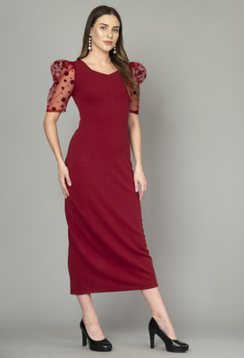 Arbiter Collection Women Bodycon Maroon Maxi/Full Length Dress