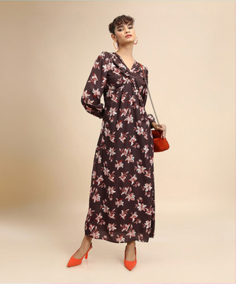 Tokyo Talkies Women Maxi Maroon Full Length Dress