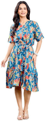 Anurang Women A-line Blue Midi/Calf Length Dress