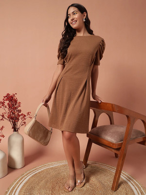 THE DRY STATE Women T Shirt Brown Above Knee/Mid Thigh Length Dress