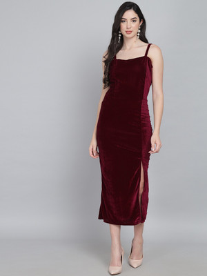 Vaararo Women Bodycon Maroon Below Knee Dress