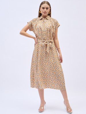Dressberry Women A-line Beige Midi/Calf Length Dress