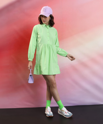Tokyo Talkies Women Shirt Green Above Knee/Mid Thigh Length Dress
