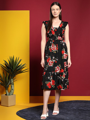 KOTTY Women Fit and Flare Multicolor Midi/Calf Length Dress