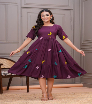 Alluring Women Gown Purple Midi/Calf Length Dress