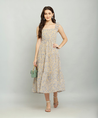Absorbing Women Fit and Flare Grey Midi/Calf Length Dress