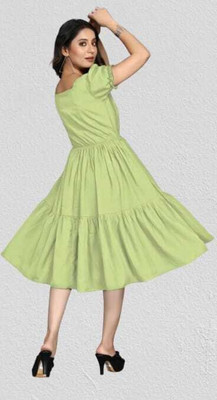 SHABRI FASHION Women Fit and Flare Light Green Knee Length Dress