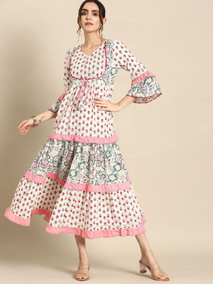all about you Women A-line White Midi/Calf Length Dress
