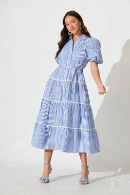 JIPRA Women Fit and Flare Blue Midi/Calf Length Dress