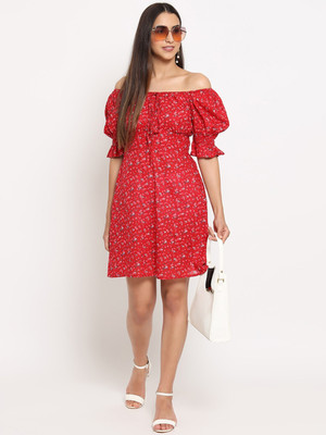 MARC LOUIS Women A-line Red Above Knee/Mid Thigh Length Dress