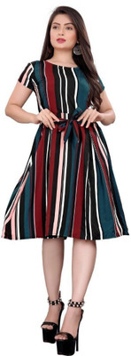 Pinki Clothing Women Fit and Flare Blue Knee Length Dress