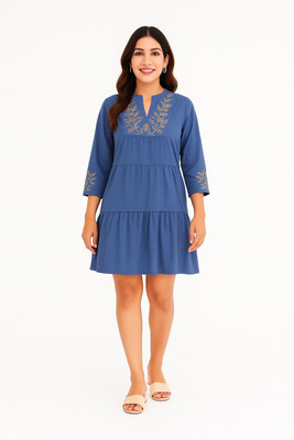 PASANDEEDA Women Fit and Flare Blue Knee Length Dress
