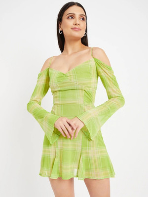 DRAPE AND DAZZLE Women Fit and Flare Green Mini/Short Dress