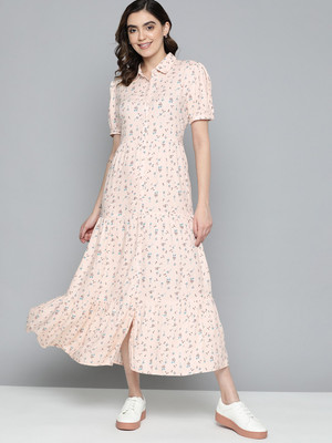 Dressberry Women Fit and Flare Beige Midi/Calf Length Dress