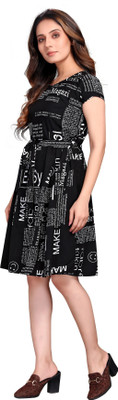 SITARAM FASHIION Women Fit and Flare Black Knee Length Dress
