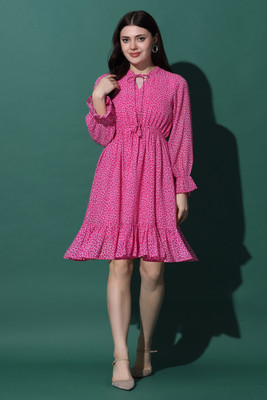 Mirrow Trade Women A-line Pink Midi/Calf Length Dress