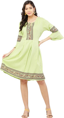 A R J FASHION Women Fit and Flare Light Green Knee Length Dress