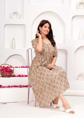 MOOLCHO Women Ethnic Dress Multicolor Midi/Calf Length Dress