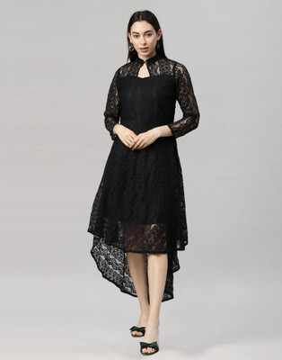 Selvia Women A-line Black Knee Length Dress