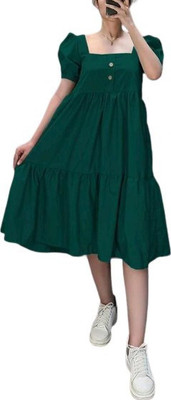 SHABRI FASHION Women Fit and Flare Black Knee Length Dress