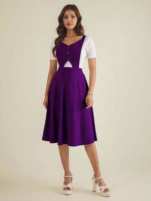 WineRed Women Fit and Flare Purple Midi/Calf Length Dress