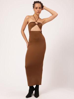 Dressberry Women Bodycon Brown Maxi/Full Length Dress