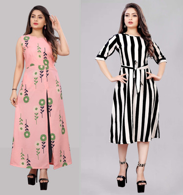 Hiral Creation Women A-line Multicolor Midi/Calf Length Dress