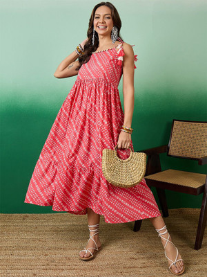 Sangria Women Fit and Flare Pink Midi/Calf Length Dress