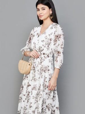 CODE by Lifestyle Women A-line White, Brown Dress