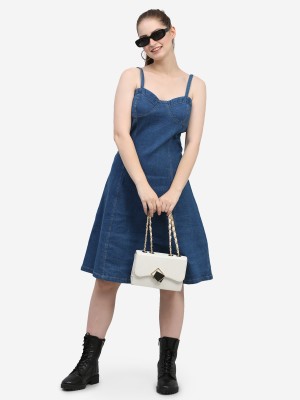 Hi Fashion Women A-line Dark Blue Dress