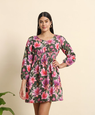 Matwali Women Fit and Flare Purple Above Knee/Mid Thigh Length Dress