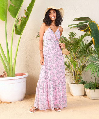 SASSAFRAS Women A-line Pink Maxi/Full Length Dress