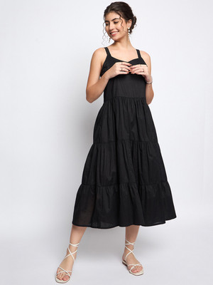 BRINNS Women Fit and Flare Black Midi/Calf Length Dress
