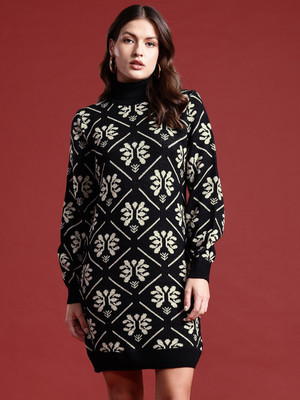 all about you Women Ethnic Dress Black, Beige Above Knee/Mid Thigh Length Dress