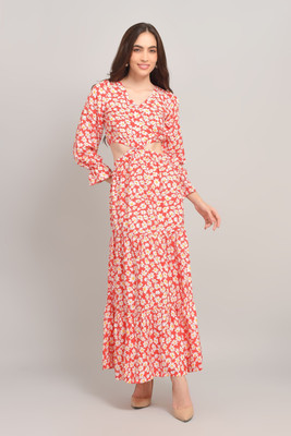 Sabhyanri Women Maxi Red Full Length Dress