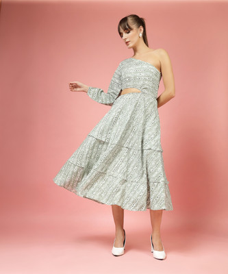 Oomph! Women A-line Green Midi/Calf Length Dress