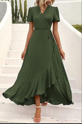 FABIUM Women Fit and Flare Light Green Maxi/Full Length Dress