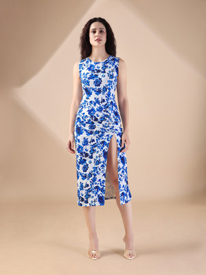MILOST Women Bodycon Blue Midi/Calf Length Dress