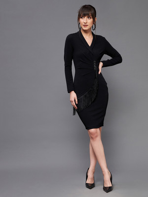 Miss Chase Women Bodycon Black Knee Length Dress