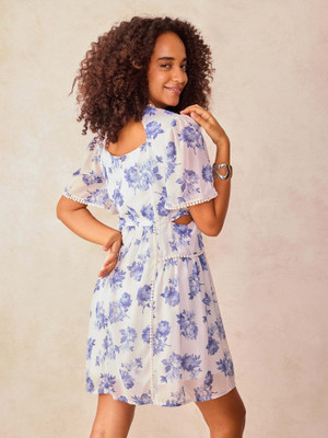 OUTZIDR Women A-line White Above Knee/Mid Thigh Length Dress