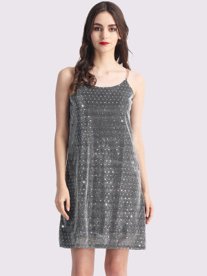 Finian Women A-line Grey Above Knee/Mid Thigh Length Dress