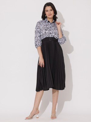 Krunal Raiyani Women Fit and Flare Black Knee Length Dress