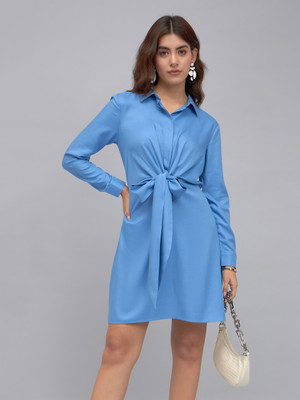 DL Woman Women Shirt Blue Above Knee/Mid Thigh Length Dress